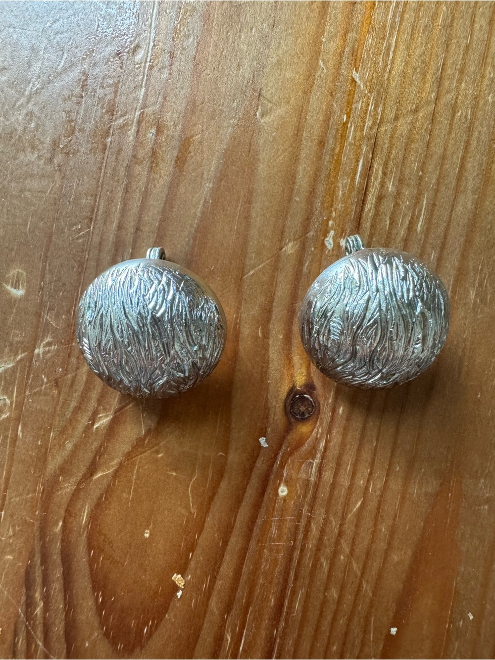 Vintage Monet Signed Silver Tone Textured Dome Clip On Earrings Bark Hoop Pat